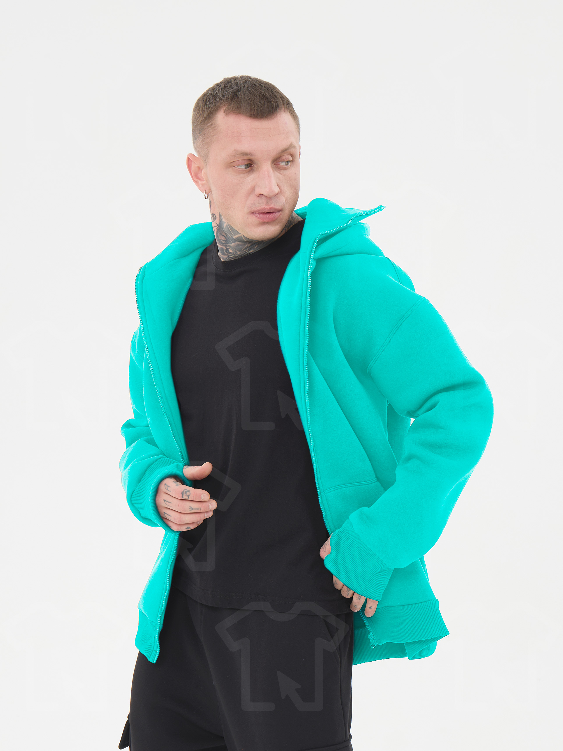 Худи Oversize BALACLAVA ZIP (на молнии) Премиум с начесом, цвет: тиффани